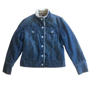 Vintage y2k 2000s Denim Jean Jacket Small Shearling Lined Faux Fur Hollister GAP